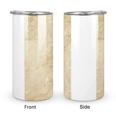 Front and side view of Beige Granite Stone Look Water Cup In 304 Stainless Steel Gradient Finish Leak Proof Push Pull Lid Thickened Base
