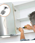 Stainless Steel Hidden Door Hinge With Soft Close Mechanism For Kitchen And Bathroom Cabinets Built To Last Durable Material Easy Installation And Smooth Damping By HOMSFOU being installed in a kitchen cabinet