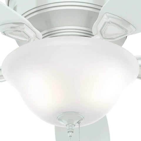Close-up of LED light kit on Low Profile 48 Inch White Ceiling Fan With LED Light Kit And Pull Chain Whisper Wind Motor For Quiet Operation Reversible Multi Speed Airflow Modern Look For Living Rooms And Bedrooms