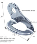 Heavy Duty Stainless Steel Bolt Hangers Five Pack For Rock Climbing And Caving, 30KN Anchor Carabiners With 12mm Bolt Fit close-up showing dimensions and features.