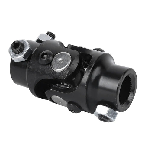 Heavy Duty 3/4 Inch Double D Steering Shaft U Joint Kit Featuring 36 Spline Weld On Ends, showing black metal construction.