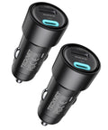 Dual Port Usb Car Charger 2 Pack 48 Watt Cigarette Lighter Adapter Pd Qc 3.0 Fast Charging For iPhone Android in black metal design.