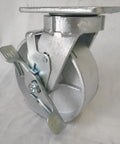 Straight Up Heavy Duty 6 Inch Kingpinless Casters With Top Lock Brake And Semi Steel Wheels Two Swivel Two Rigid Set close-up of swivel caster design.