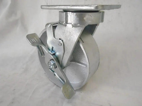 Straight Up Heavy Duty 6 Inch Kingpinless Casters With Top Lock Brake And Semi Steel Wheels Two Swivel Two Rigid Set close-up of swivel caster design.