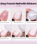 Steps for using French Tip Gel Polish Peach Mousse 15ml Kit with French Tip Stamp, HEMA-Free White and Light Pink Gels for DIY.