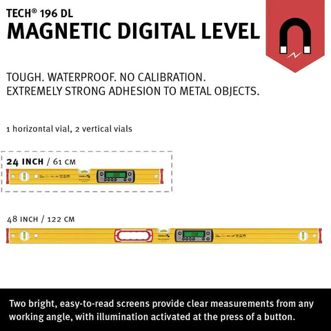 Magnetic Digital Level 24 Inch Built Different With Dual Illuminated Screens And IP67 Waterproof Shell For Unrivaled Jobsite Performance And Strong Magnetic Grip For Framing And Carpentry Tasks