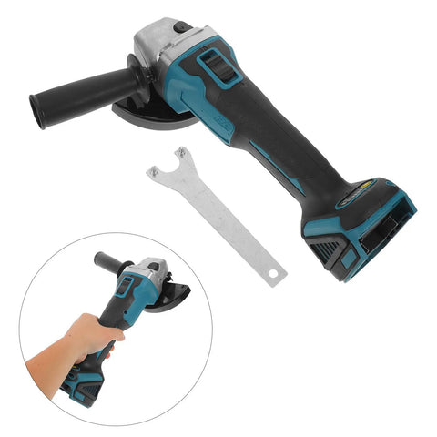 Cordless Angle Grinder Kit With High Speed Metal Cutting And Polishing Rechargeable Battery Lightweight Plastic Construction Pro Grade Tool For Metalwork And Finishing Projects, with handle and wrench