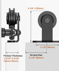 Close-up of 6 Ft Sliding Barn Door Hardware Kit With Heavy Duty Track System spliced rails in a black powder coat.