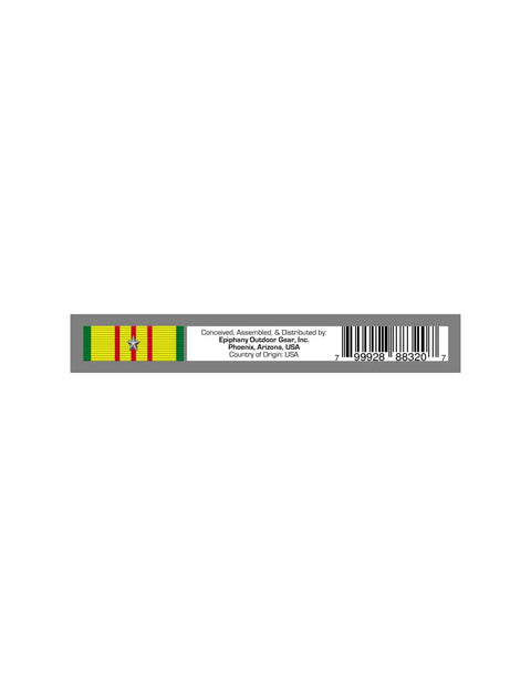 Product packaging showing bar code and distribution details for a camping tool, including origin and assembly information.