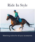 Rider on horse with Anti Slip Dressage Saddle Pad With Soft Shell For Saddle Stability And Grip Breathable Wither Cut in navy
