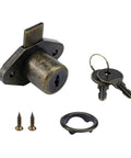 Heavy Duty Zinc Alloy Cabinet Drawer Lock With Antique Bronze Finish, Includes Secure Keys and mounting hardware for installation.