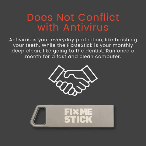 Image showing Mac Virus Removal USB Stick For Apple Computers Lets You Run On Up To Three Laptops Or Desktops For One Year And Works With Your Antivirus Ready To Use Right Out Of The Box On Compatible Macs And Keeps Your System Clean From Threats with 'Does Not Conflict with Antivirus' text and icons.