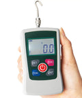 Hand holding Digital Force Gauge 500N With Four Units N Lb Kg Oz, Three Modes, 0.1N 0.01kg 0.1lb 1oz Resolution, Accuracy Plus Or Minus One Percent