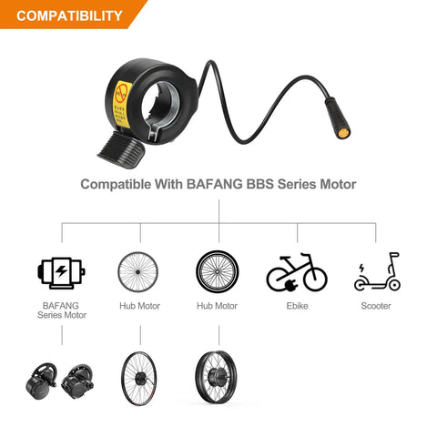 Waterproof 3Pin Thumb Throttle For Mid Drive Electric Bike Kits Fits BBS Series UART 5.0 To 5.8 Long 19 Inch Length Durable Accelerator For Electric Bike Conversions And Upgrades DIY Friendly