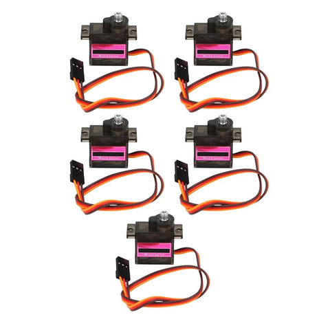 5 Pack Heavy Duty 9g Micro Servo Motor Featuring Upgraded Metal Gears And Double Ball Bearings For Rc Trucks Boats Helicopters And Crawlers Built Like A Tank With Kickass Torque And Zero Lag, showing multiple servos with wires.