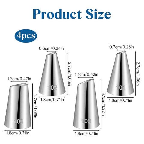 4 Piece Flower Piping Tips Set For Cake Decorating Pro Grade Stainless Steel Petal Icing Tips 101 102 103 104 sizes