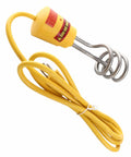 Fast As Lightning 1500W Immersion Water Heater Stainless Steel Portable Electric Kettle with yellow cord and heating element.