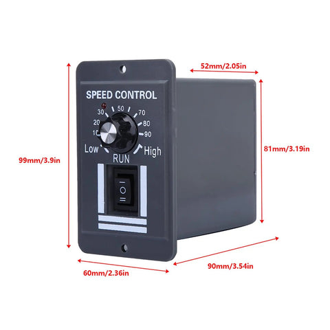 12V To 60V 40A DC Motor Speed Controller With PWM, Forward And Reverse CW CCW Reversible Switch, front view with dimensions