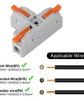 10 Pack T Shape Lever Nut Wire Connector Set For Quick 3 Way Splitter 28-12 AWG showcasing compatible wire types.