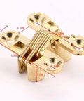 Gold concealed cross hinge with measurements, part of Concealed Cross Hinge Set For Boxes And Furniture 4 Pack 180 Degree Hidden Hinges Gold Pro Grade Heavy Duty Durable Easy Install For DIY Pros And Makers Cabinets Windows Boxes And Craft Making JWBSTUIW