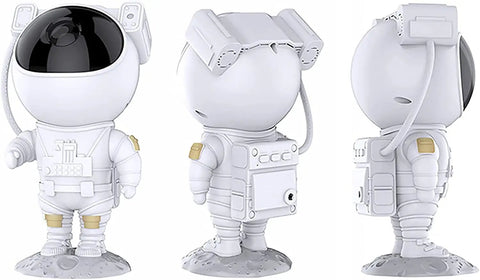Three views of an astronaut figure for Star Projector Galaxy Night Light With Nebula Effects And Green Stars, Remote And Timer.