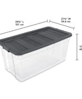 200 Quart Clear Plastic Modular Stacker Storage Bin Tote With Latching Lid Clear Base And Textured Sure Grip Surface In Flat Grey