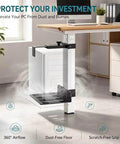 No Drill Necessary Heavy Duty Under Desk PC Mount Rock Solid CPU Holder For Standing Desk Electric Workstation securing a PC tower.