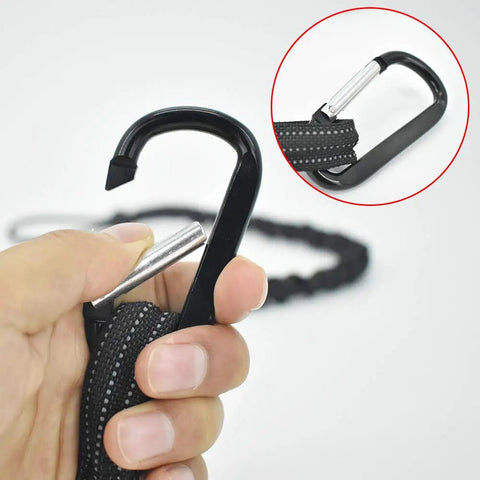Close-up of hand holding Tool Lanyard 10 Pack Safety Tool Leash Fall Protection Gear showing black carabiner and strap detail.