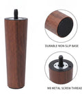 5.9 Inch Conical Furniture Leg With M8 Thread Replacement For Sofa, Cabinet Or Chair, wood finish with non-slip base and screw thread