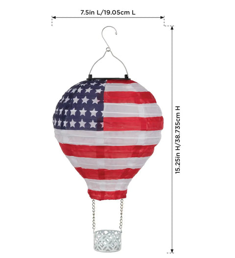 Patriotic Pop-Up Hot Air Balloon Solar Lantern With LED Light Weather-Resistant Metal And Polyester Outdoor Decor For Patio