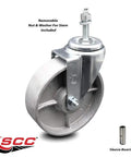 Built Tough Swivel Caster With Threaded Stem, Semi Steel Cast Iron Wheel, 5 Inch Diameter By 1.25 Inch Wide, 3 Eighth Inch Stem