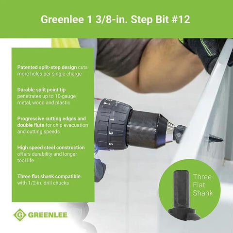 Drilling with 1-3/8 Inch Pro-Grade Step Bit Metal Cutter With Patented Split-Step Design For Fast, Clean Holes