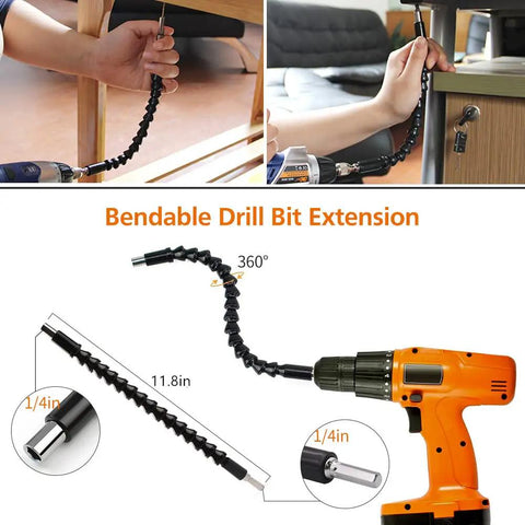 Bendable Drill Bit Extension With 105 Degree Right Angle Magnetic Screwdriver Bit Holder Universal Socket Adapter Set 1/4 3/8 1/2 Inch 12 Piece Screwdriver Bit Kit Flexible Drill Accessory For Tight Spots Must Have Gear