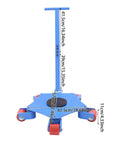 Heavy Duty Machine Skates For Moving Heavy Equipment With 360 Swivel Rollers And Steel Wheels, showing dimensions and design details.