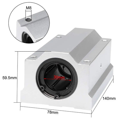 SCS30LUU Linear Ball Bearing Slide Block Unit 30mm Bore Aluminum Alloy Beefy Build High Precision Low Friction Guide Block