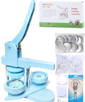 Light blue DCBADGE Button Maker Machine (3rd Gen) for 58mm badges, with parts pack and circle cutter kit