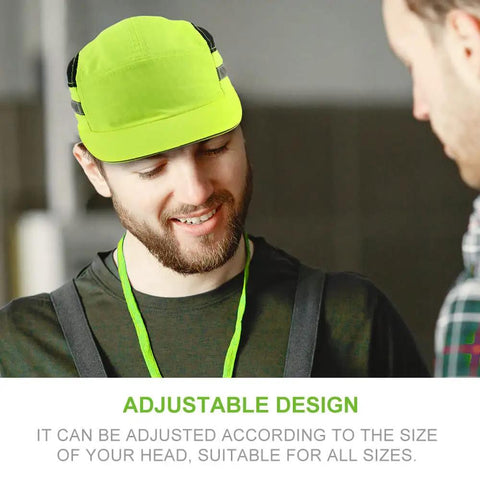 Man wearing Unisex Lightweight Bump Cap Safety Hat With Reflective Stripes Breathable Baseball Cap Style Hard Hat For Adults