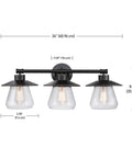 Nate 5-Piece All-In-One Bathroom Set in Oil Rubbed Bronze featuring 3-light vanity with clear glass shades dimensions shown
