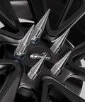Chrome Spike Lug Nuts 1/2-20 Locking Spline Conical Seat, Closed End Bulge Acorn 60 Degree Cone on car wheel
