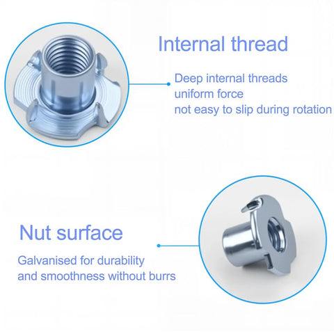 Quarter Inch By Twenty Thread Four Pronged Tee Nuts 100 Pack Zinc Plated Steel Built To Last Easy Install Wood Insert Nuts