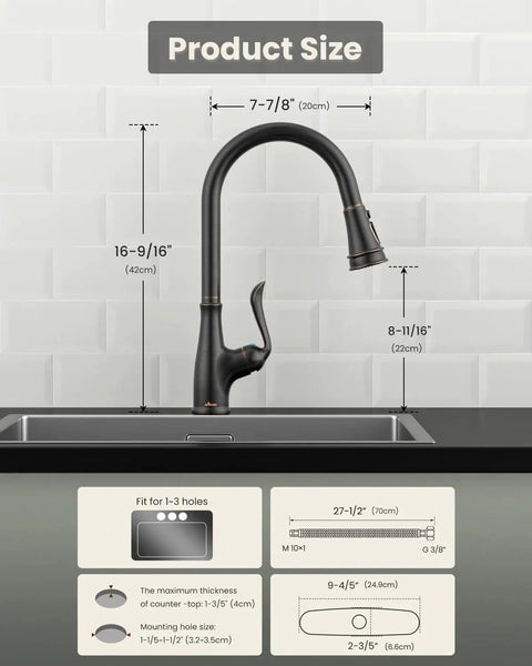 Oil Rubbed Bronze Pull Down Kitchen Faucet With Sprayer, Antique ORB Finish, Single Handle High Arc, cUPC Certified