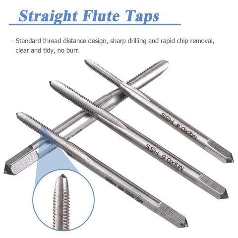 Top Shelf 10 Piece Mini Hand Tap Set With Dang Durable High Speed Steel Micro Bits Smooth Fast Metric Threading For Watches Clocks Small Instruments Get It Dialed In, showing straight flute taps designed for precision.