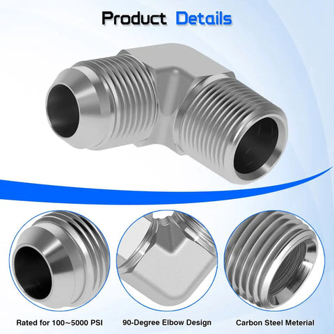 Three Quarter JIC 37 Degree Male To Half Inch NPTF Male Hydraulic Hose Fittings 90 Degree Elbow Adapter, carbon steel