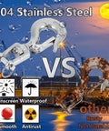 Comparison of 304 Stainless Steel Clevis Slip Hook with rusted hook, highlighting durability and waterproof features.