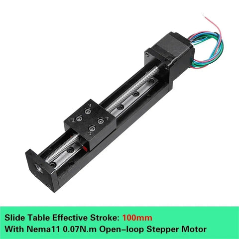 Rock Solid Motorized Slide Table With T Type Linear Guide Rail Stage and Mini Sliding Platform, 100mm stroke.
