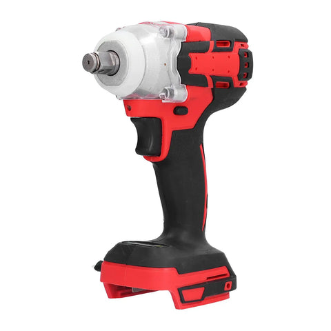 This 18V Cordless Impact Wrench Rocking The House With A Badass Brushless Motor Cranking Out 250Nm Of Serious Torque For Construction Sites And Auto Repair Jobs Its Totally Wire-Free So You Can Get It Done Anywhere Without Hassles This Tool Is Gotta Have, red and black design, side view