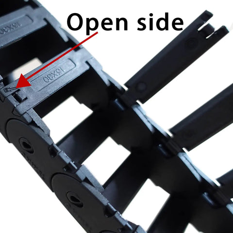 Open side of Drag Chain Cable Carrier Open Type 39.4 Inch R28 for CNC Router, Mill, and 3D Printer, 1 Meter Nylon PA66 chain