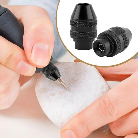 Close-up of Pro-Grade Rotary Tool Chuck Collet Set 1/32 Inch to 1/8 Inch Shank in use on stone