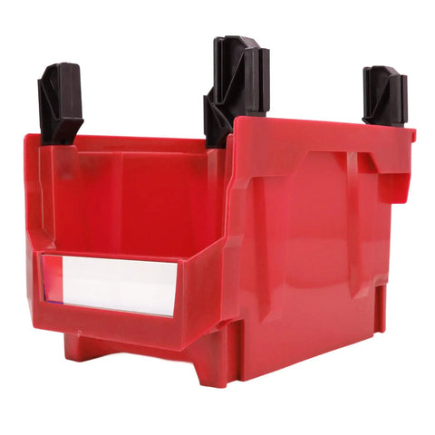 Mount These Red Heavy Duty Stackable Wall Storage Bins For Garage Organizer Plastic Tool Caddies Built Super Durable For Shop Warehouse And Home Organization Flex with black clips