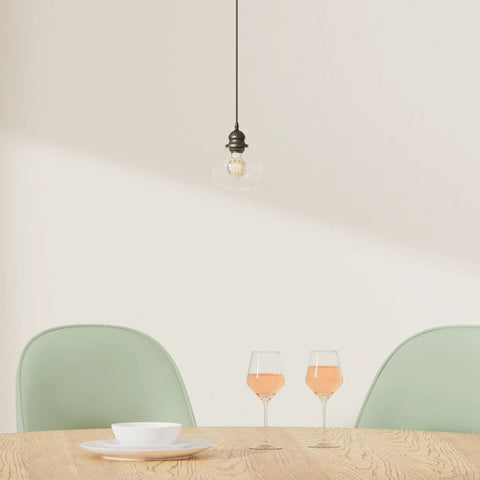 Dope Matte Black Pendant Light For Kitchen Island With Clear Glass Globe Shade, 71 Inch Adjustable Hanging Lamp in dining area.